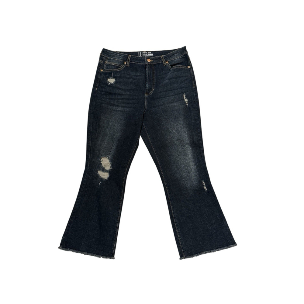 No Boundaries Cowgirl CROP Flare Jeans High Rise Juniors 15 Distress Raw Hem - Picture 16 of 16